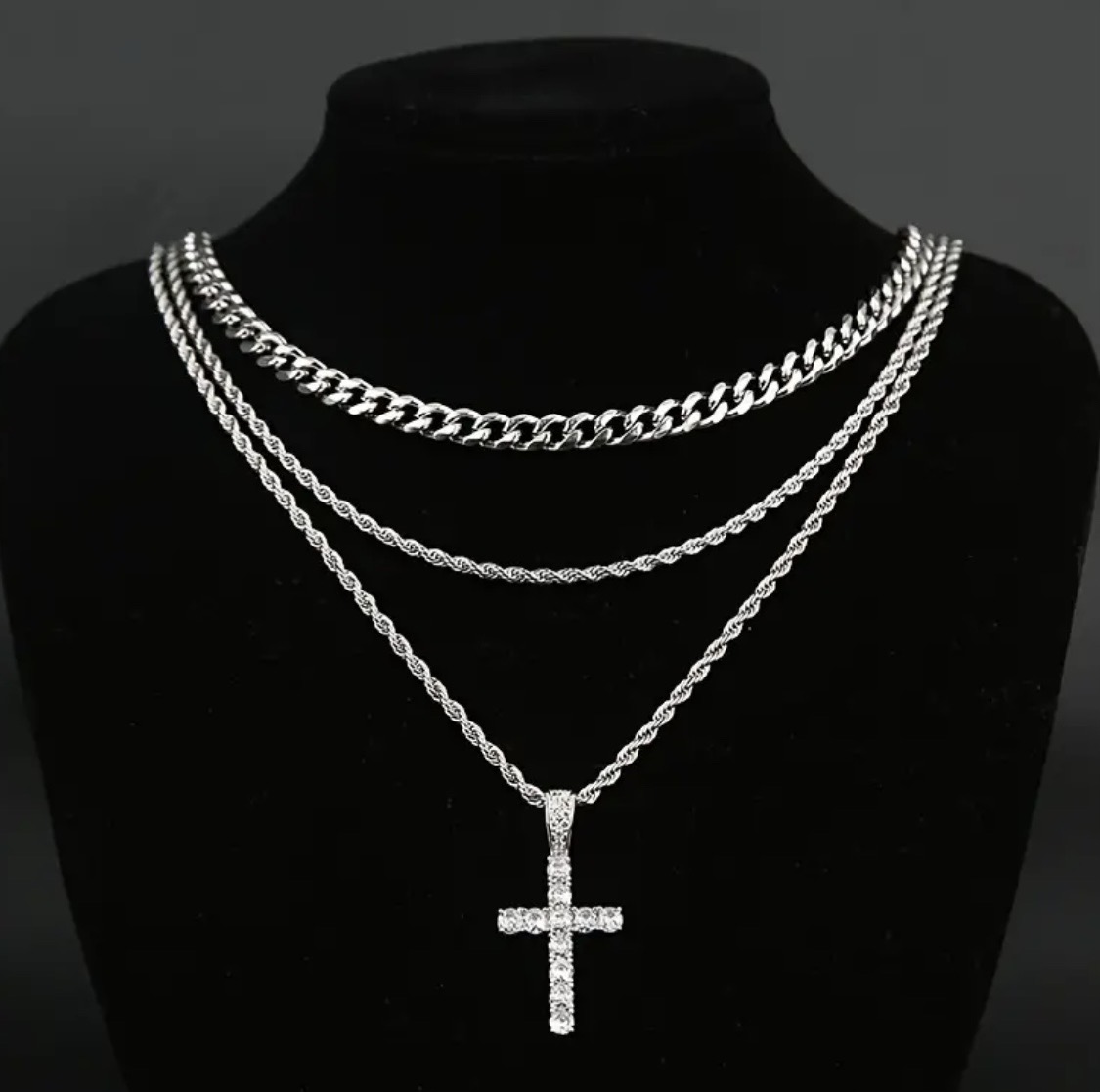 joyas, relojes y accesorios - Set de Cadenas Premium “Blessed Shine” - Acero Inoxidable con Dije de Cruz