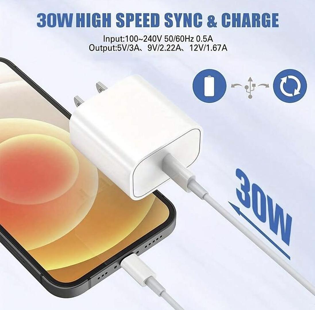 celulares y tabletas - Cargador Carga Rapida 30W para IPhone con cable de 2Metros
 0