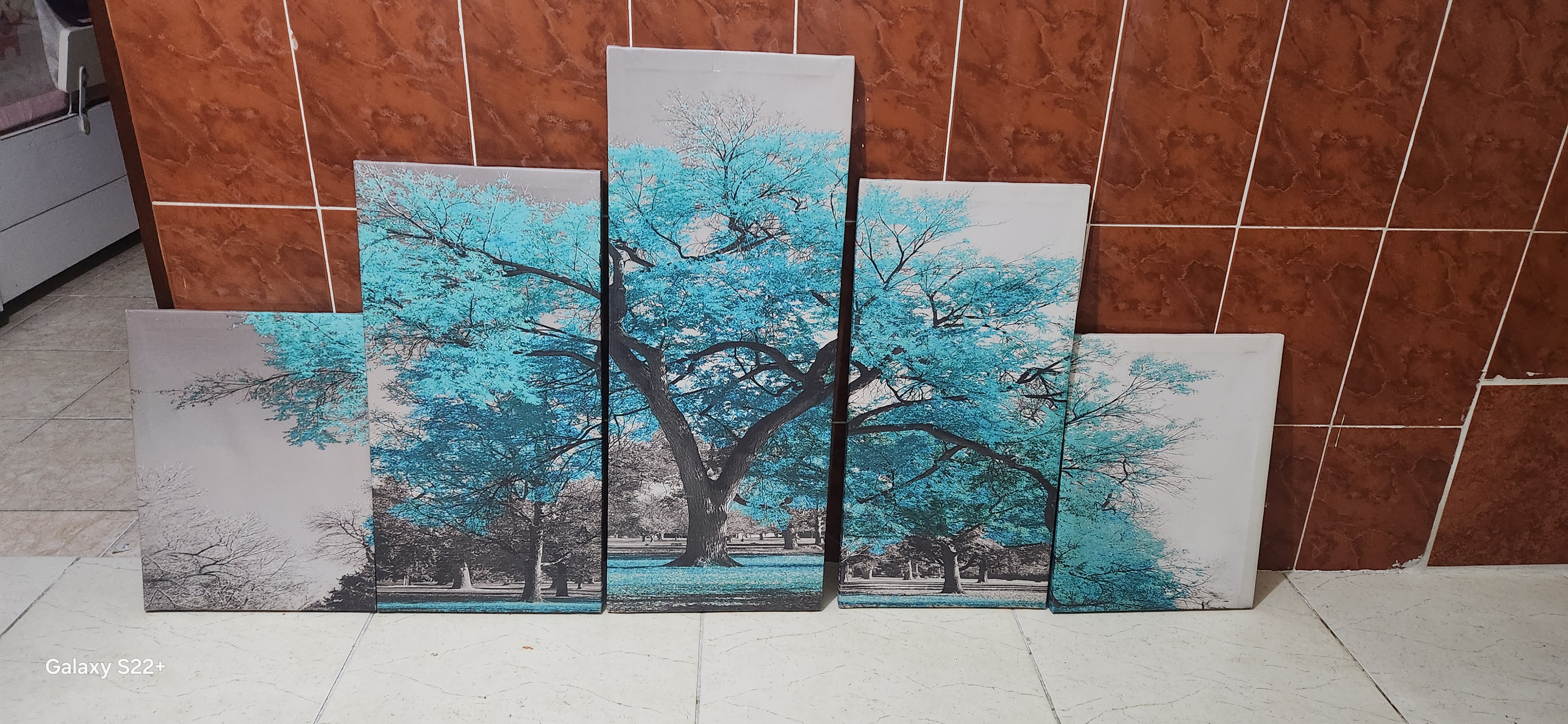arte y antigüedades - SET DE LIENZO FRAMBOYAN AZUL 1