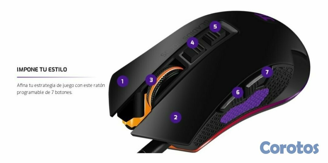 computadoras y laptops - MOUSE PRIMUS PMO-201, GAMING GLADIUS 10000S, OPTICO USB, 6 BOTONES, VELOCIDAD 2