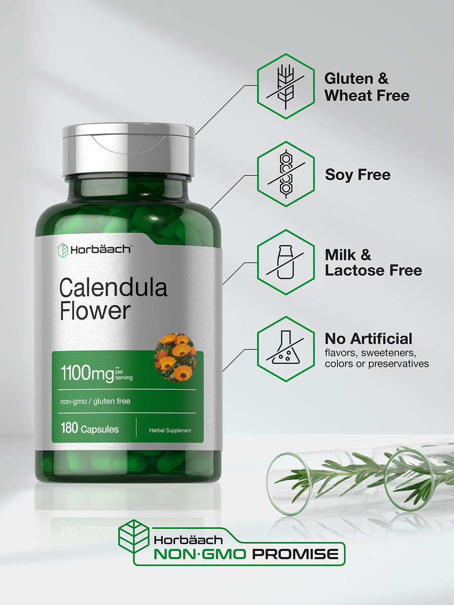 Salud y Equipamiento Médico - Flor De Calendula 1100 Mg 180 Cap Horbaach 3