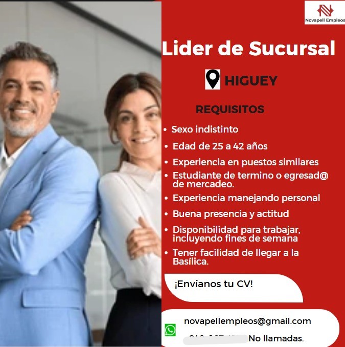 empleos disponibles - LIDER DE SUCURSAL/ HIGUEY  0