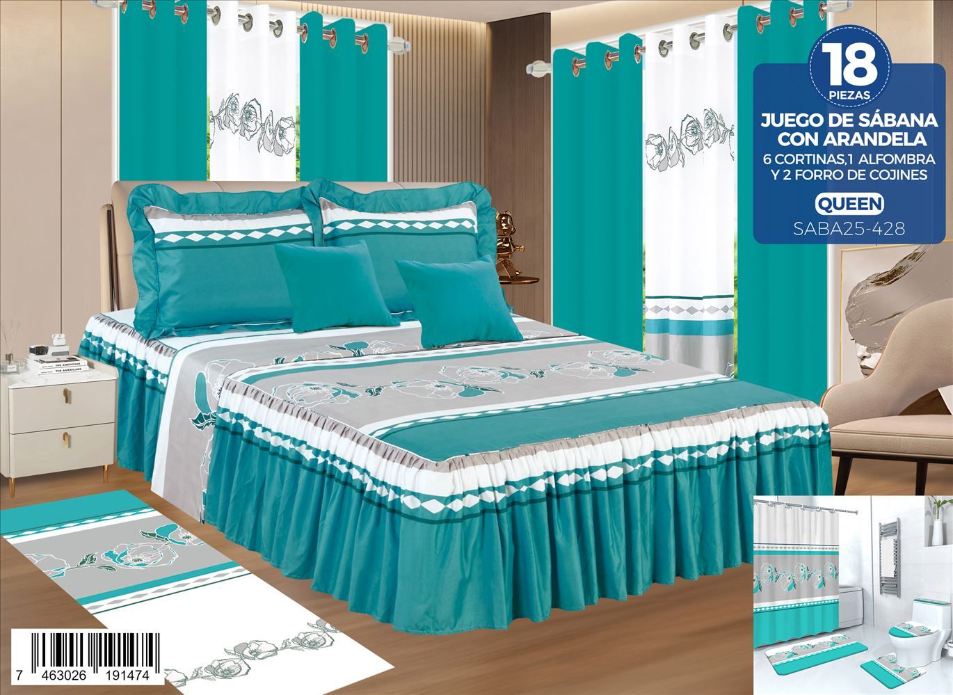 decoración y accesorios - Juegos de sabanas con arandelas de 18 piezas  9