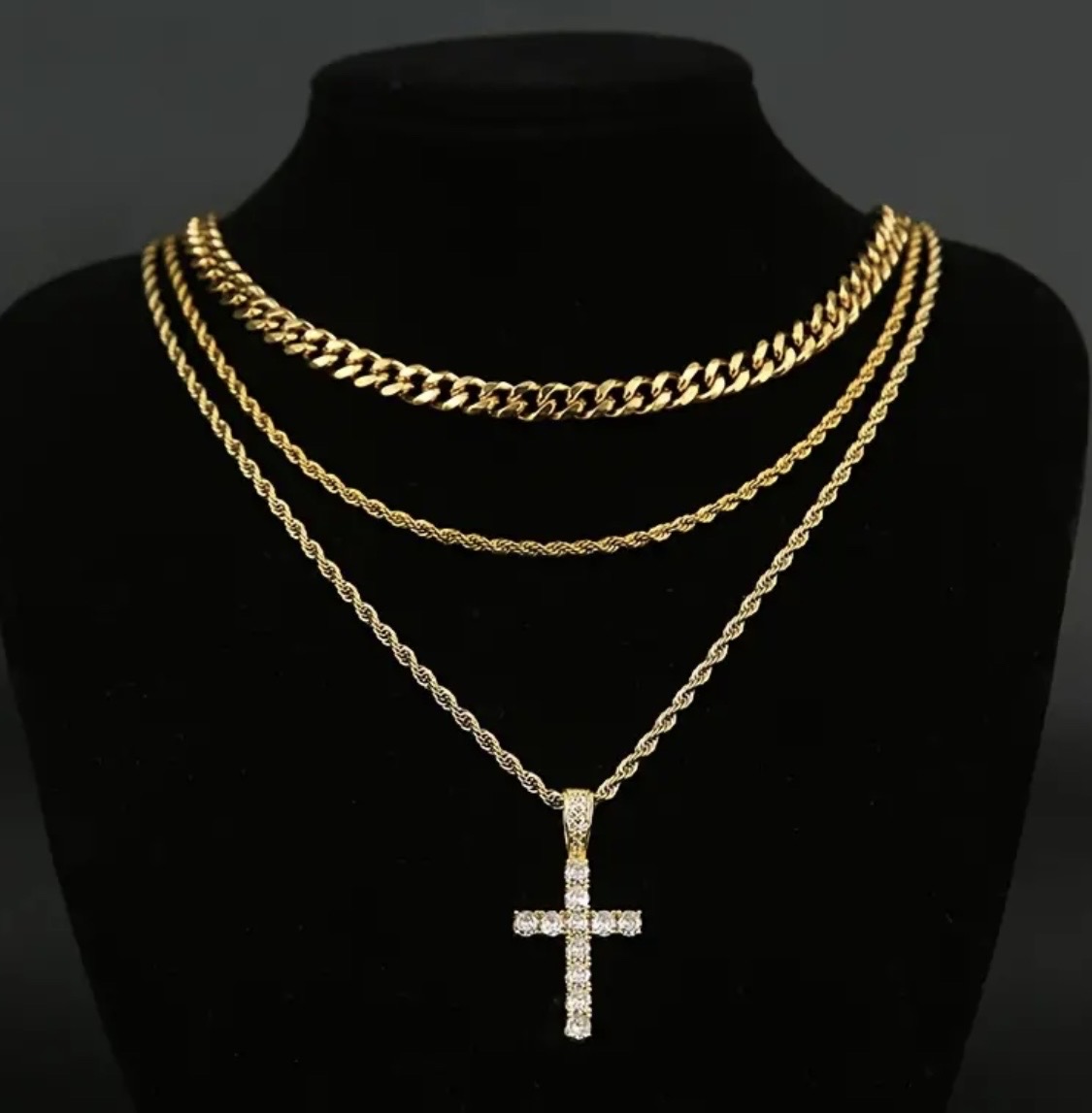 joyas, relojes y accesorios - Set de Cadenas Premium “Blessed Shine” - Acero Inoxidable con Dije de Cruz 1