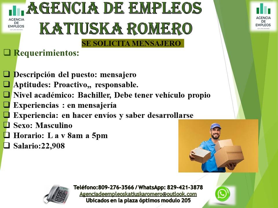 empleos disponibles - se requiere un mensajero  
 1