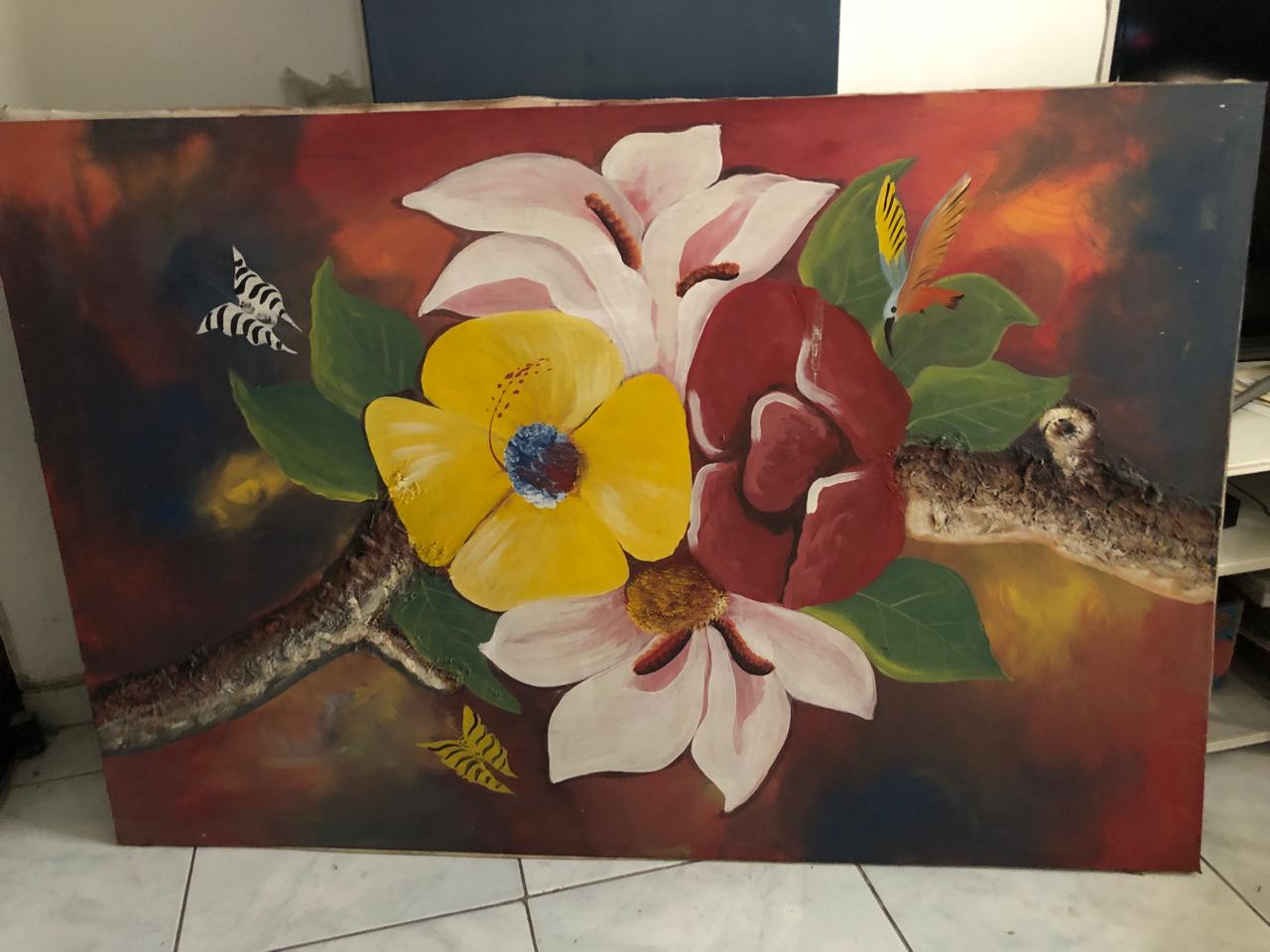 arte y antigüedades - Cuadro grade de flores  0