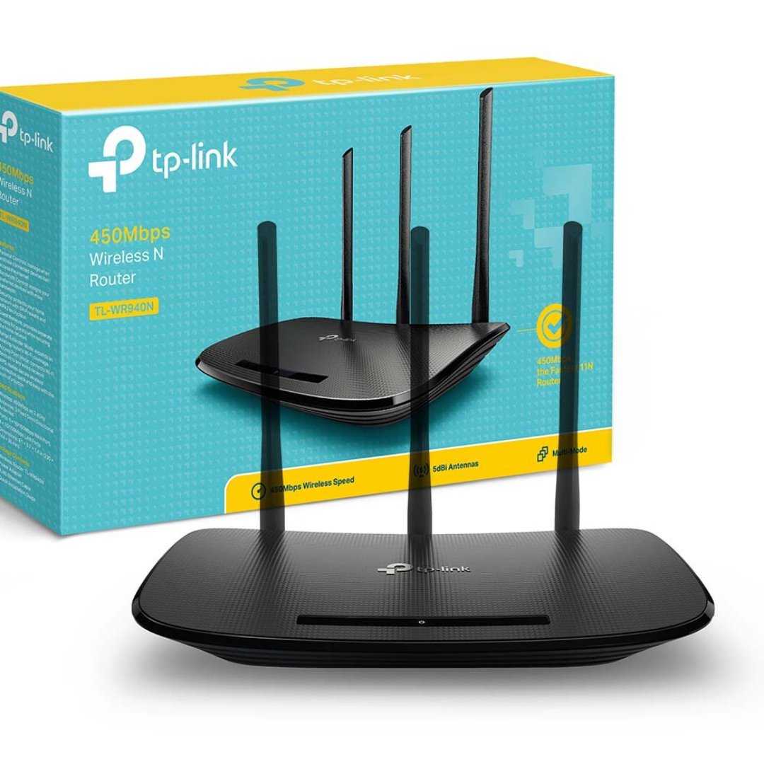 computadoras y laptops - ROUTER WIRELESS TP-LINK TL-WR940N, 2.4GHZ/450MBPS, 1 PUERTO WAN + 4 PUERTOS  WPS 1