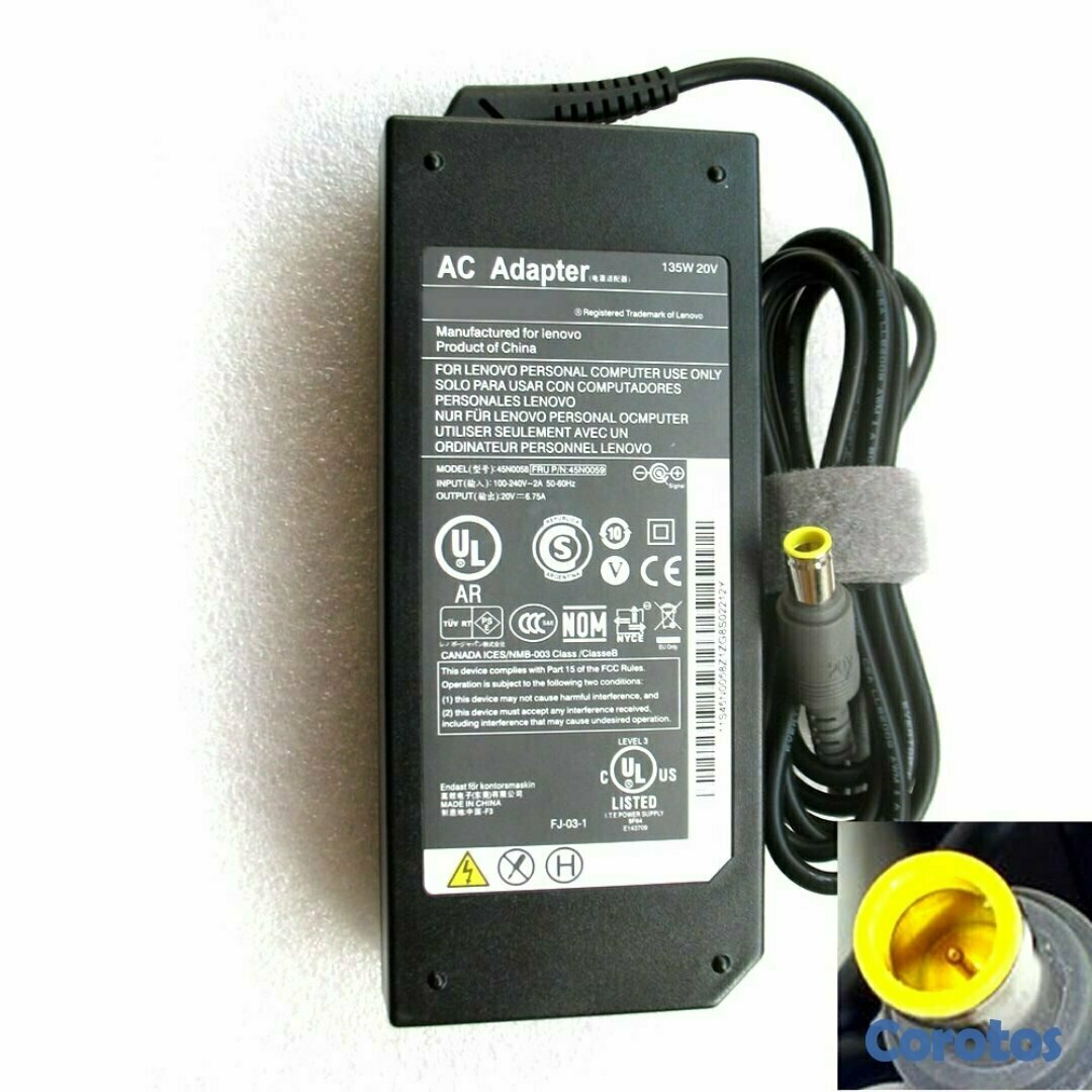 computadoras y laptops - CARGADOR FUENTE PARA LAPTOP LENOVO 90W AC, 20V, 3.25A, PUNTA REDONDA  1