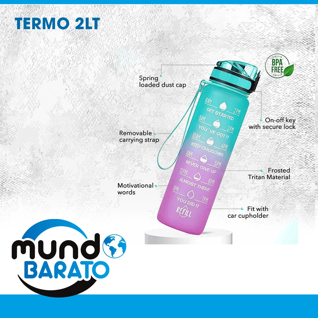 Artículos Deportivos - Termo para hidratacion agua 2 litros botella gym deporte motivacional 1