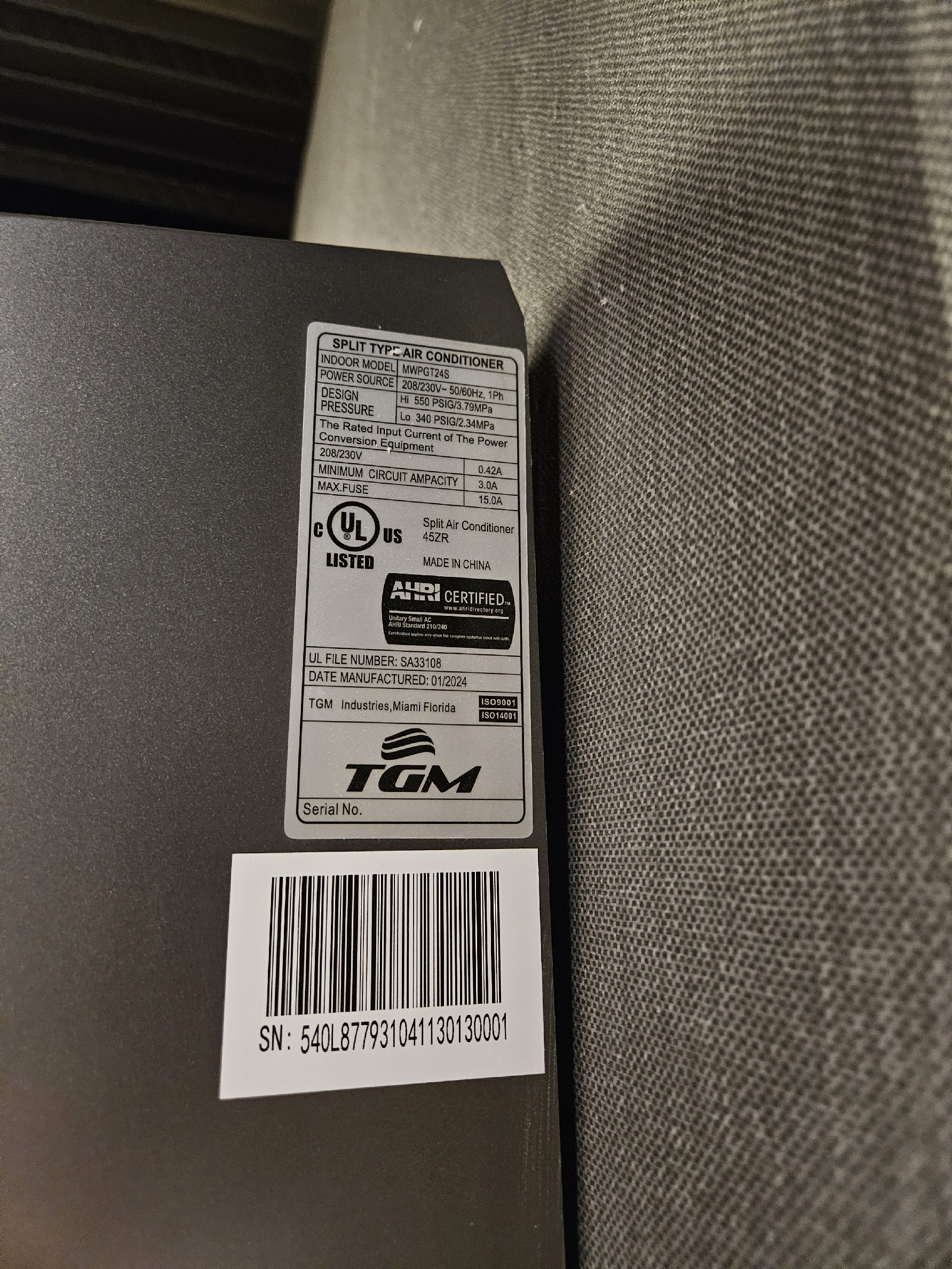 aires acondicionados y abanicos - Aire Acondicionado Split TGM MWPGT24S – 24,000 BTU On/Off (220V) 2