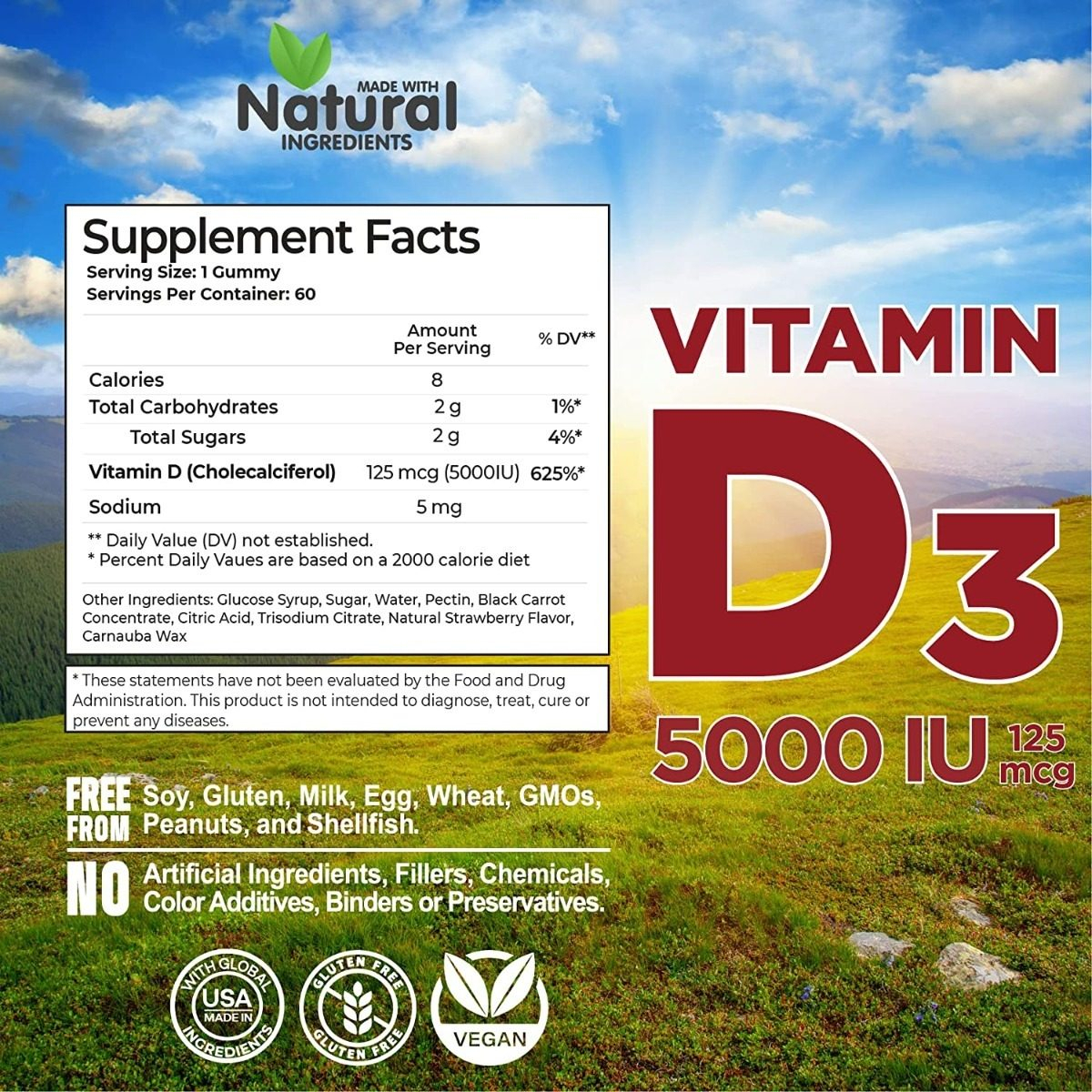 Salud y Equipamiento Médico - Vitamina D3 5000iu 60gum New Ag 1