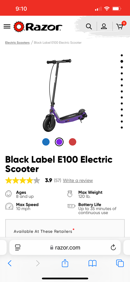 bicicletas y accesorios - Patineta electrica Razor E100 Morada Usada 0