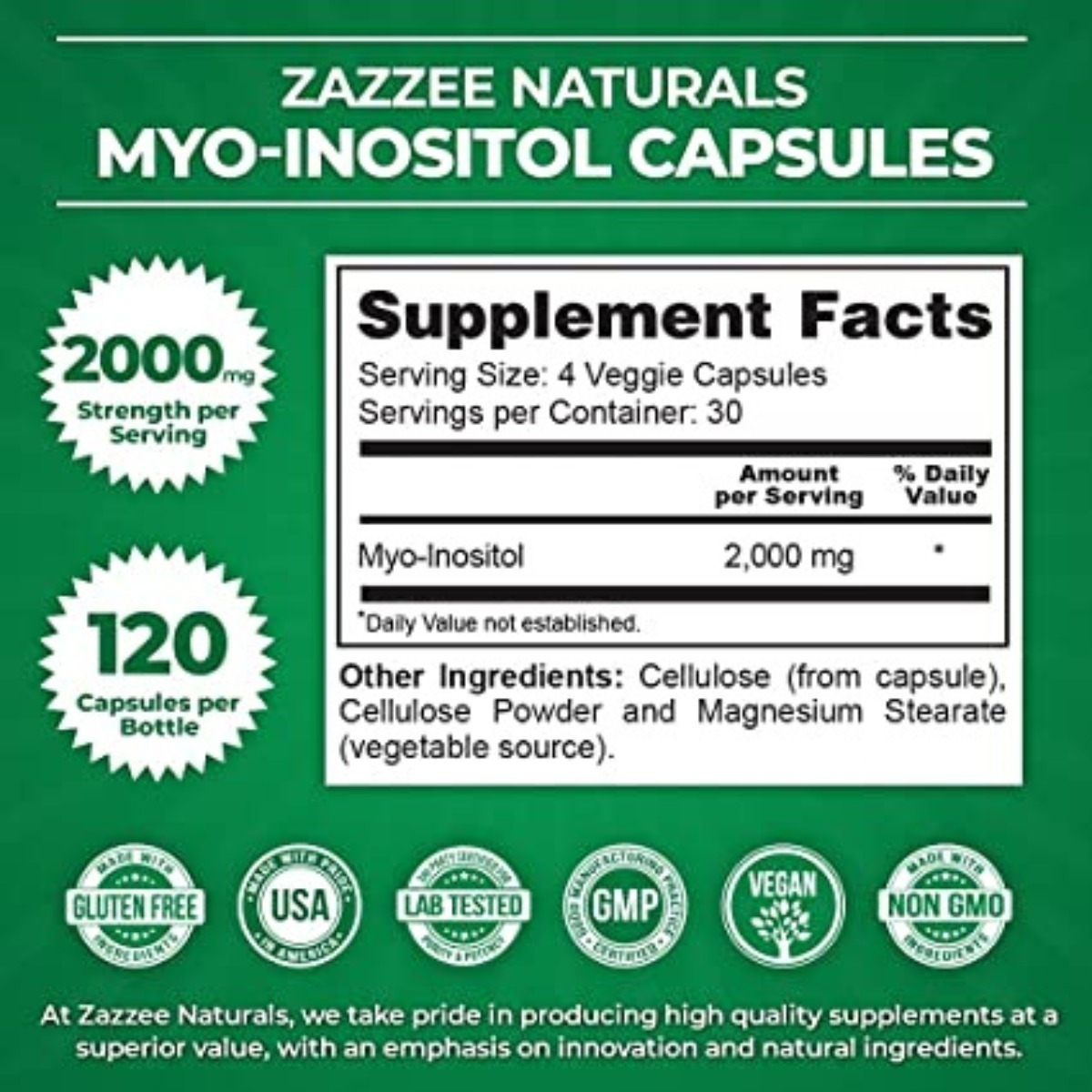 Salud y Equipamiento Médico - Zazzee Myo - Inositol 120caps - Un - Unidad A $3216 1