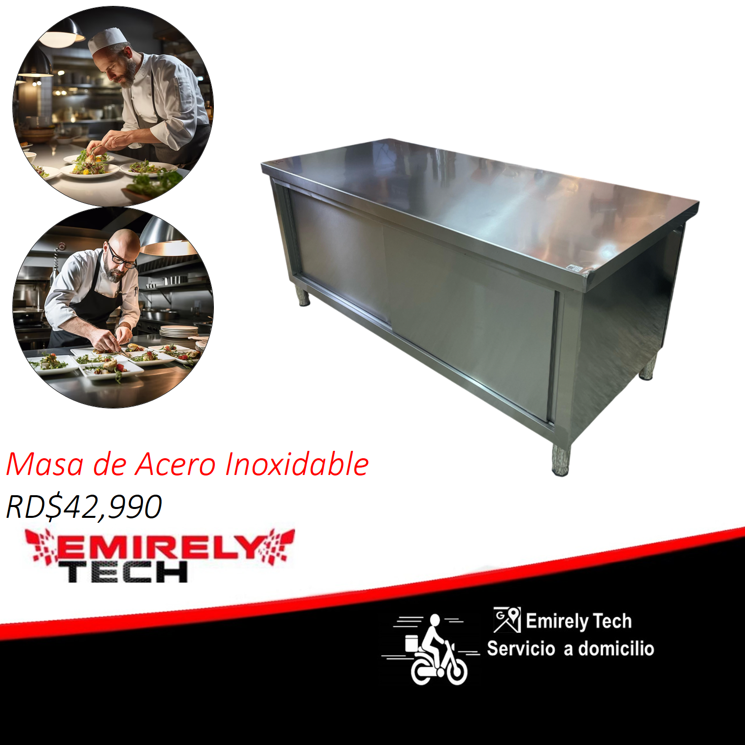 equipos profesionales - Mesa de trabajo de acero inoxidable tipo gabinete 