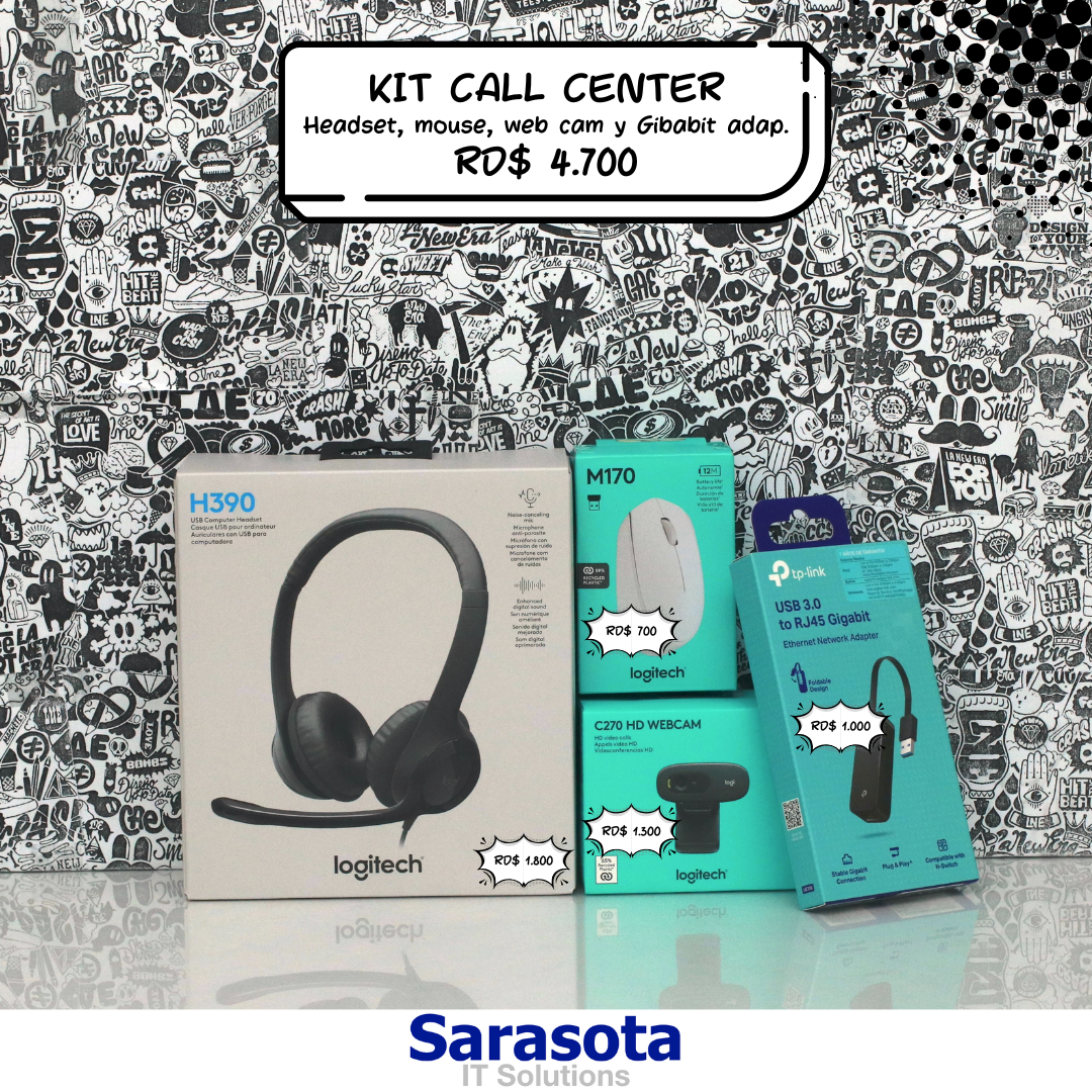 accesorios para electronica - Kit Call Center H390, Web Cam, Mouse, adap Gigabit 1