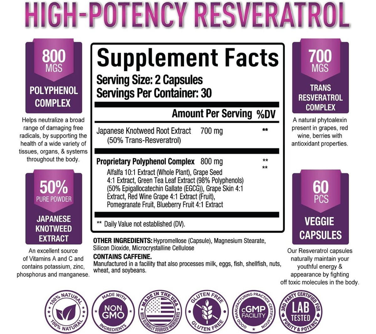 Salud y Equipamiento Médico - Resveratrol 60 capsulas Purely Optima 1