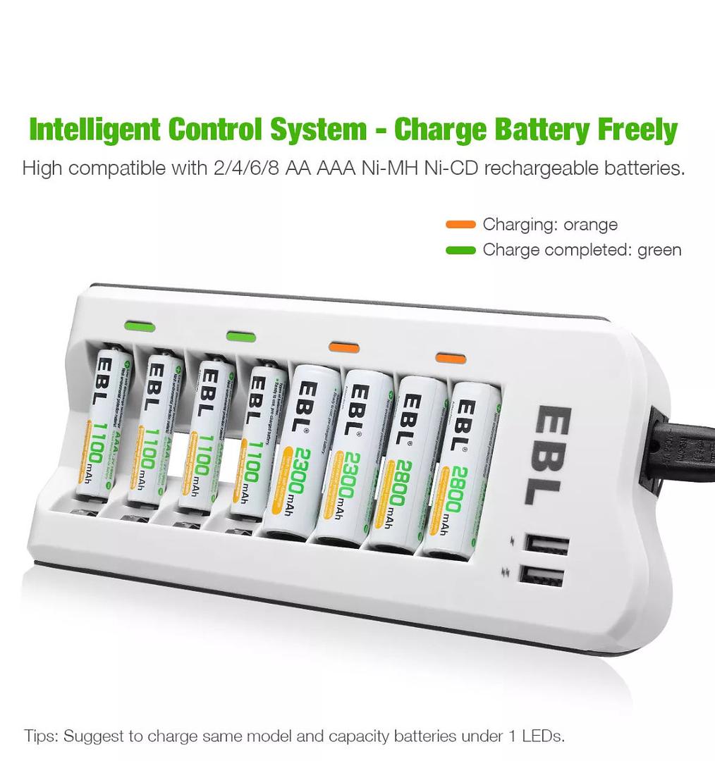 consolas y videojuegos - EBL Intelligent Battery Charger-AA AAA Ni-MH Ni-CD 2