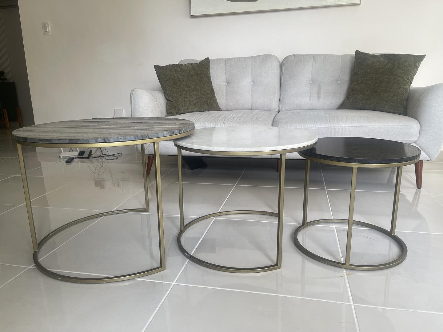 decoración y accesorios - TRIO DE MESAS CON TOPE EN MÁRMOL ( REAL )  1