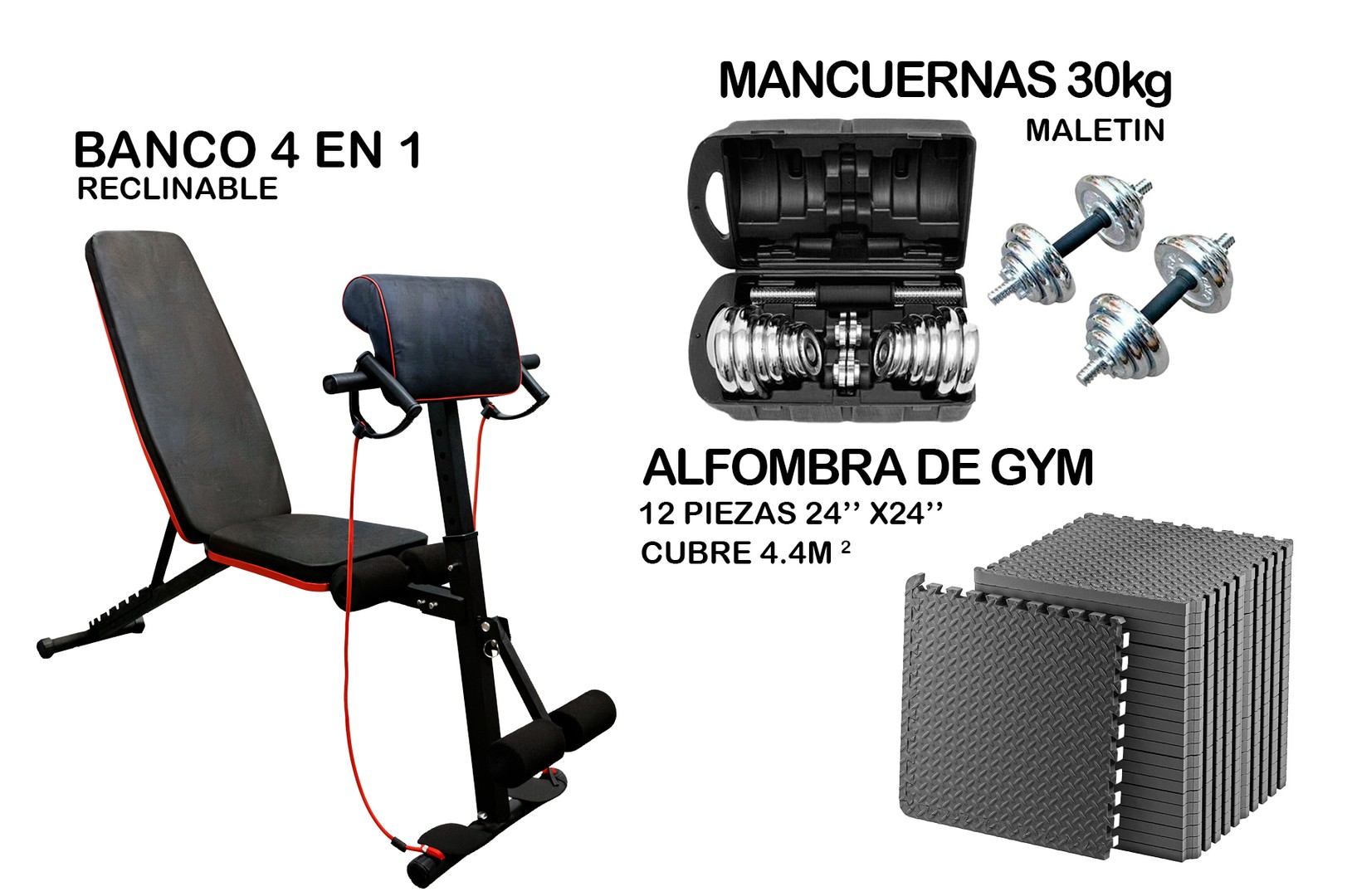 deportes - combo banco mancuernas gym en casa  0