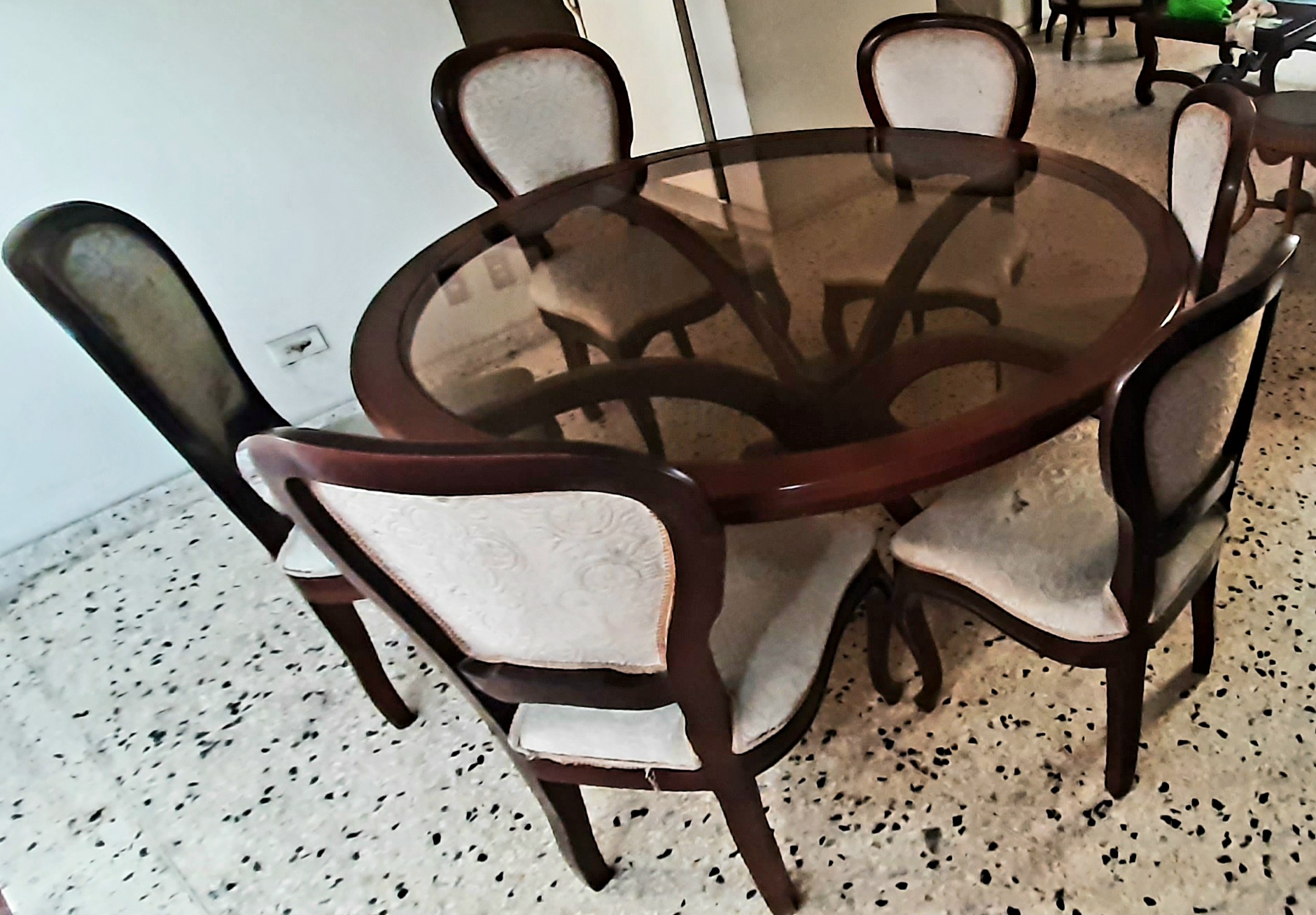 muebles y colchones - Juego de Comedor 6 Sillas Caoba y Cristal  1