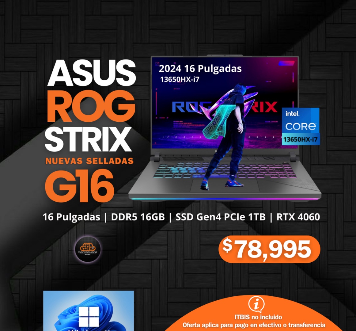 computadoras y laptops - ASUS ROG Strix G16 16" RTX 4060 i7 1TB/16GB DDR5 11
