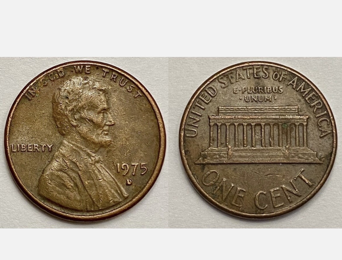 hobby y coleccion - Moneda de un centavo Lincoln Memorial 1975D error circulada 
