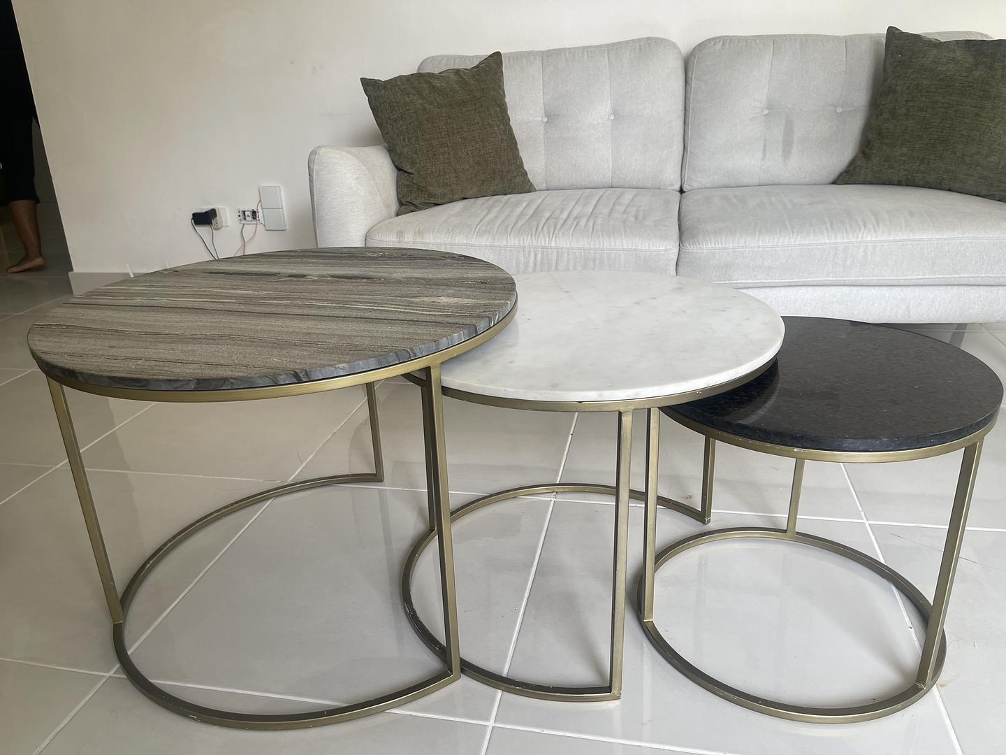 decoración y accesorios - TRIO DE MESAS CON TOPE EN MÁRMOL ( REAL ) 
