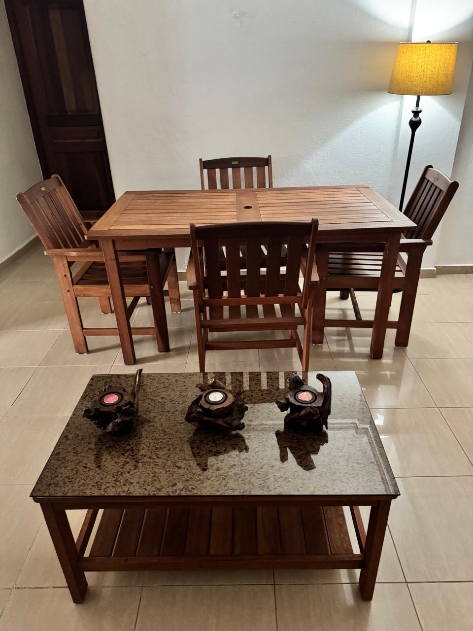 muebles y colchones - Juego de comedor de 4 sillas + mesa de centro en madera 4