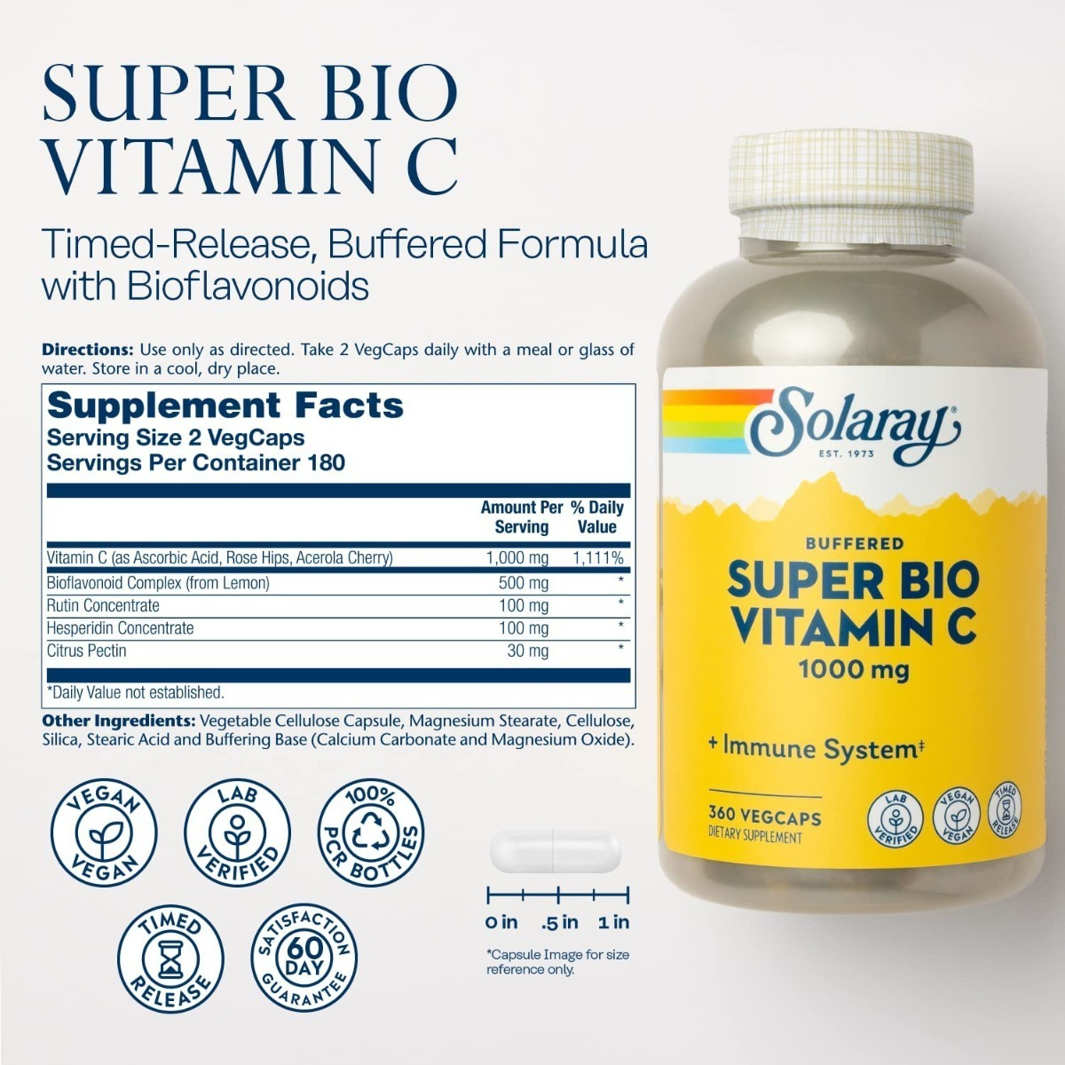 Salud y Equipamiento Médico - Vitamina C Solaray 360 Capsulas 1