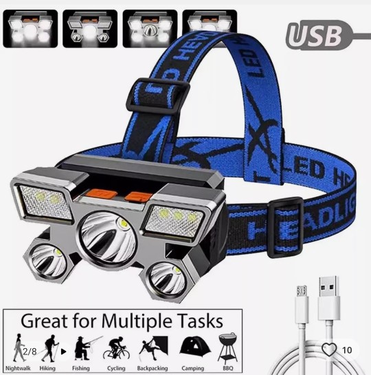 deportes - Lampara Recargable Led Luz Para La Cabeza 5 Focos Impermeable Lintera