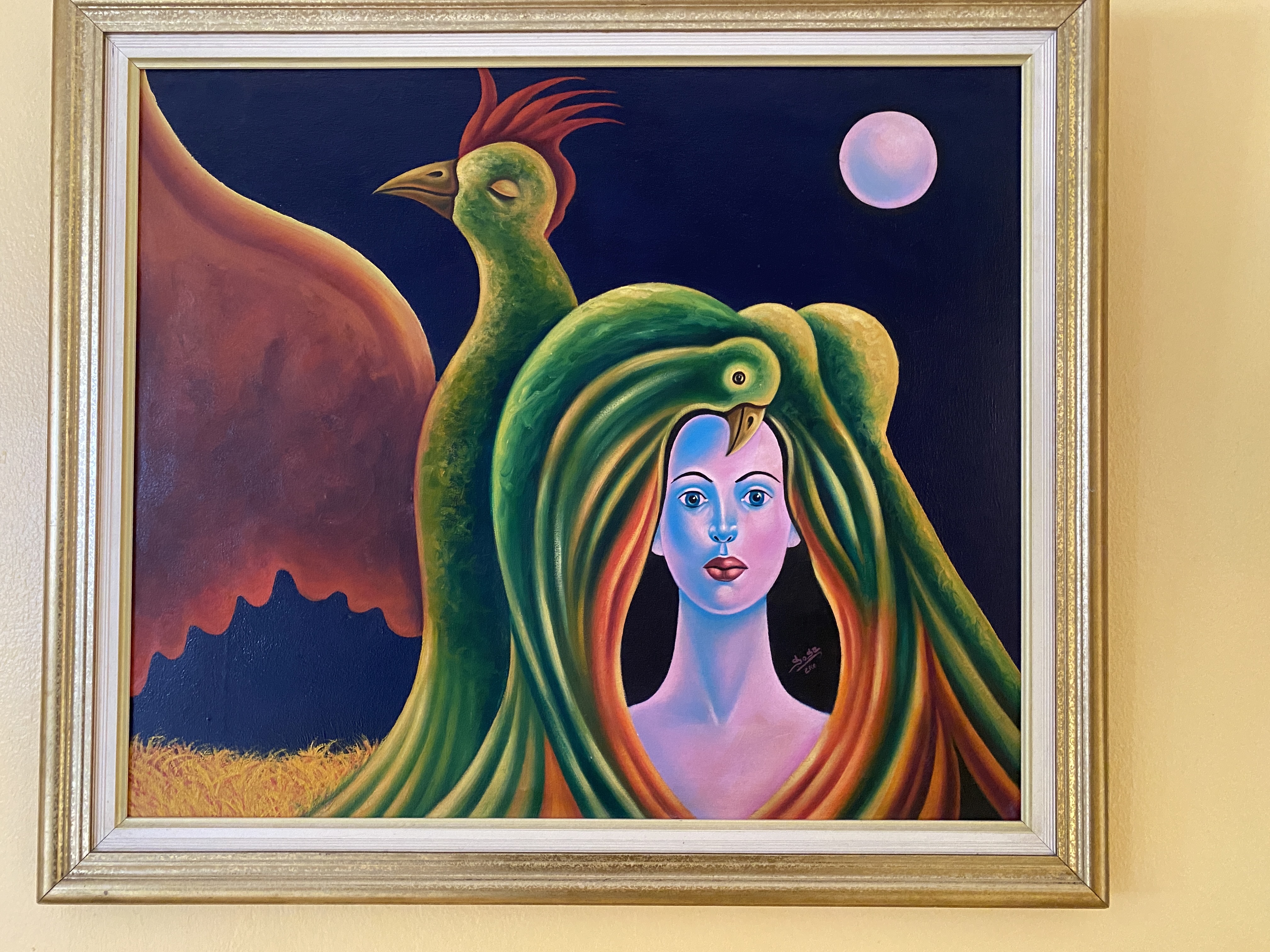 arte y antigüedades - Cuadro/Pintura Mujer con Pájaros por Sosa 0