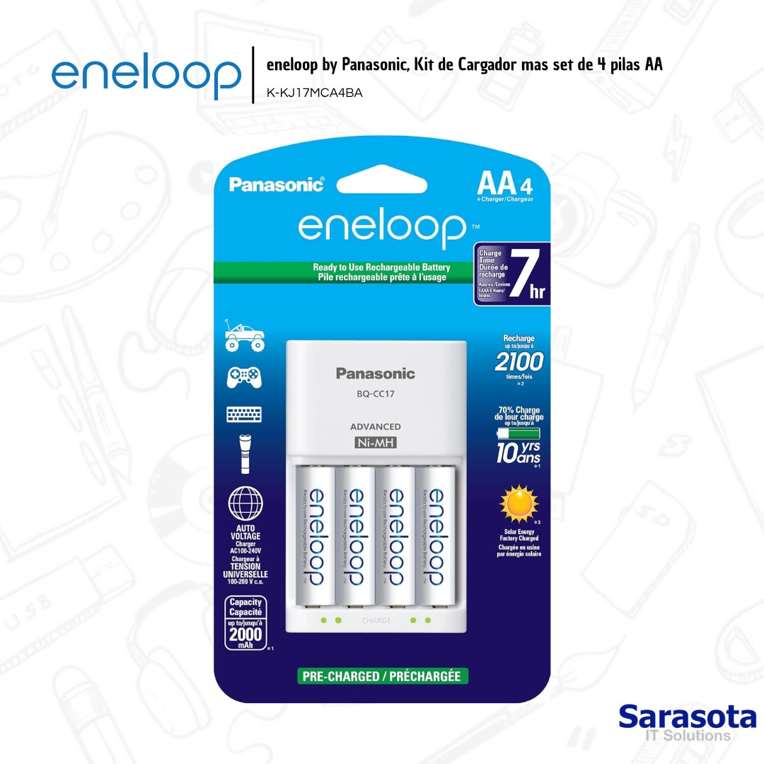 accesorios para electronica - Cargador con baterías recarcables AA Eneloop Panasonic 7hr 2
