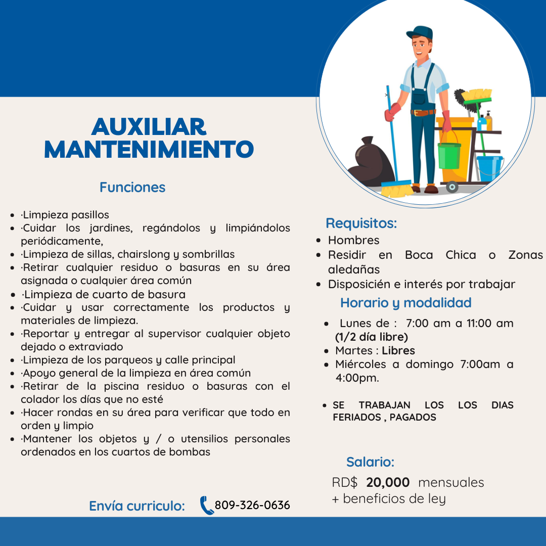 empleos disponibles - AUXILIAR DE MANTENIMIENTO