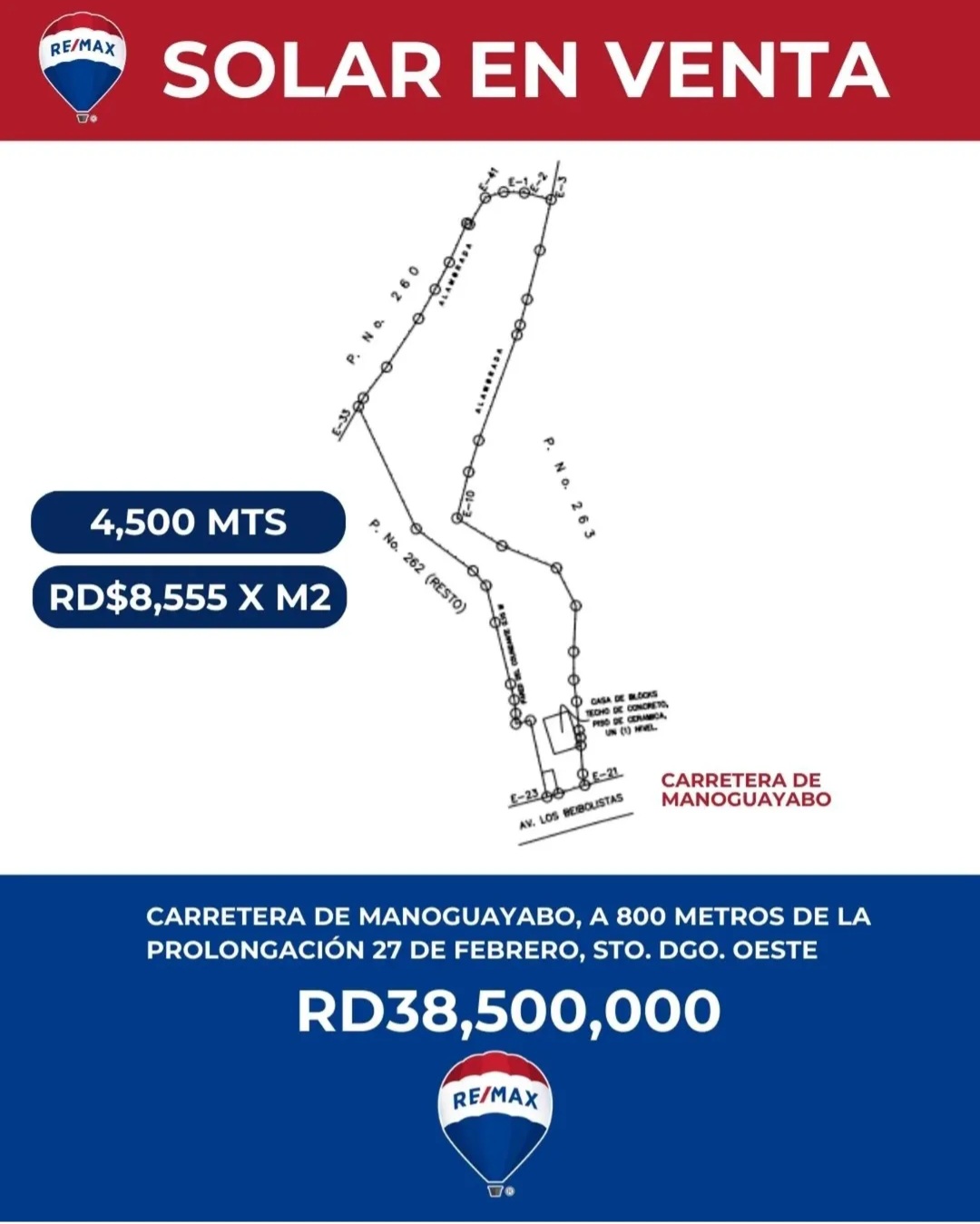 solares y terrenos - terreno en VENTA 4,500 M2 misma carretera de Manoguayabo