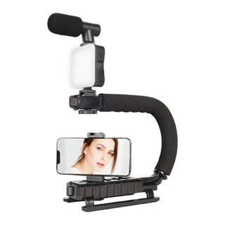accesorios para electronica - Estabilizador de vídeo en forma de U/C con luz LED y microfono video making  3