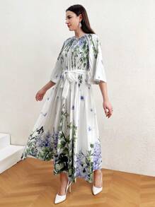 ropa para mujer - Vestido Plisado De Cintura Con Cuello Redondo 6