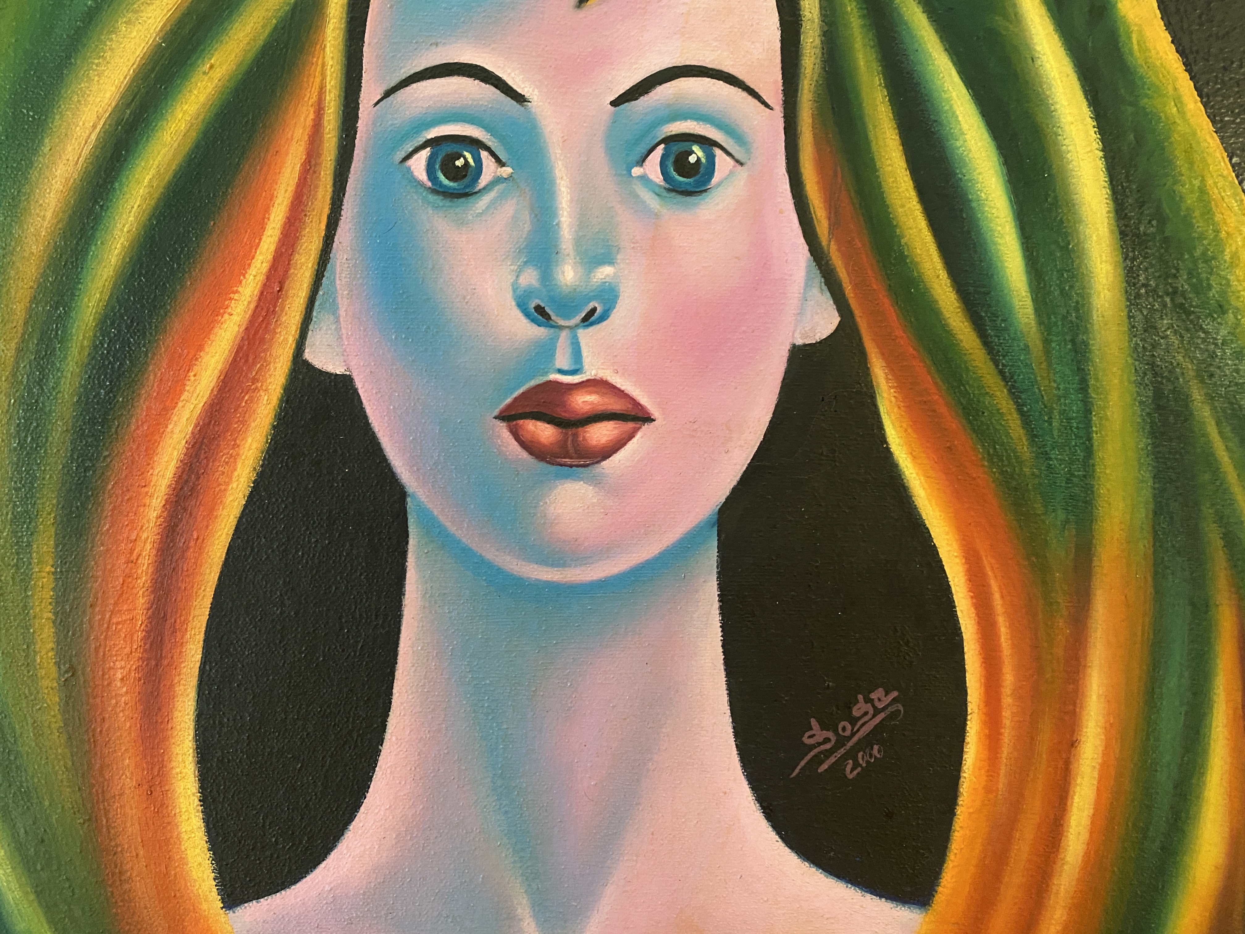 arte y antigüedades - Cuadro/Pintura Mujer con Pájaros por Sosa 1