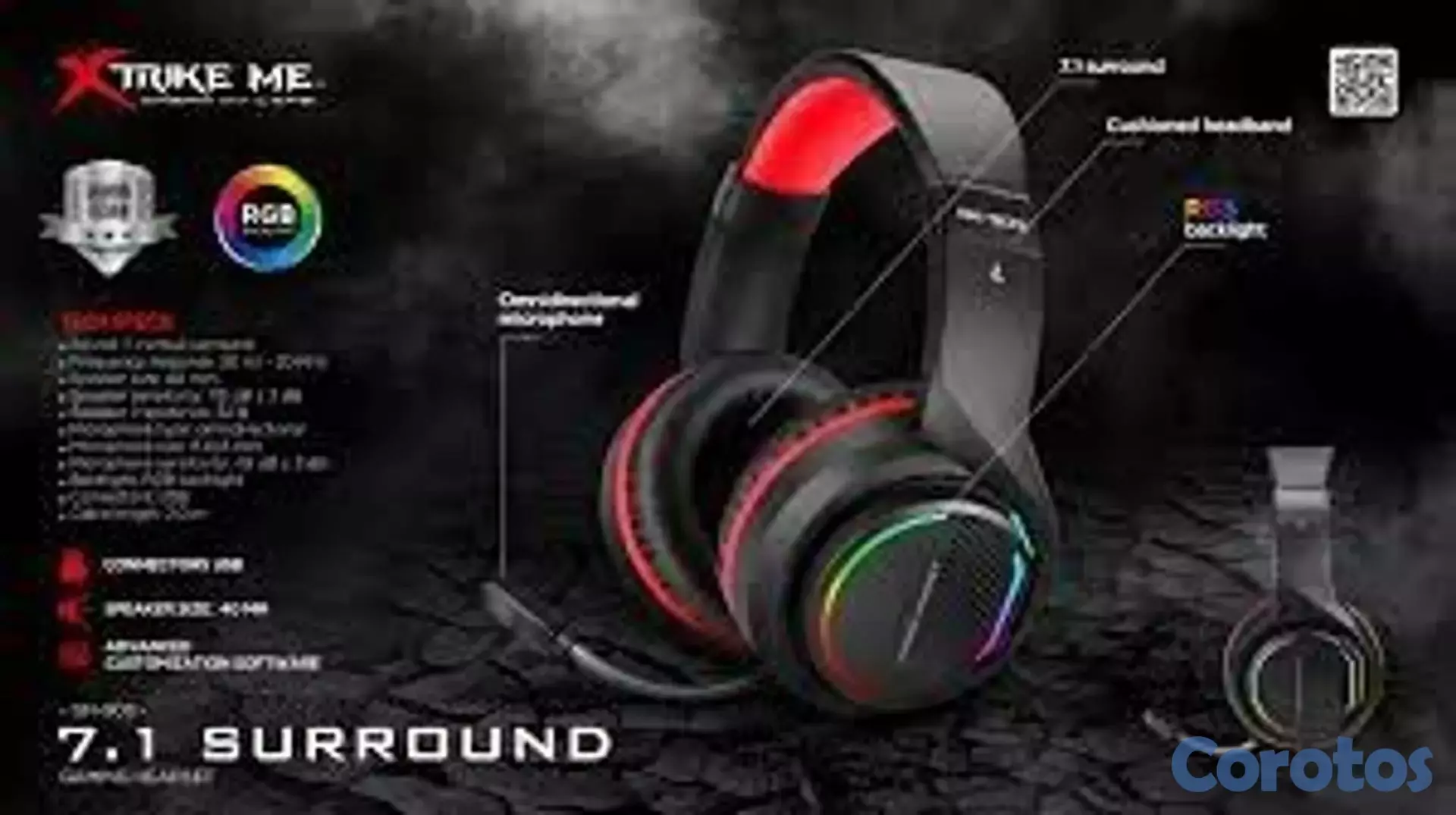 computadoras y laptops - HEADSET GAMING 7.1 VIRTUAL SUPER SONIDO XTRIKE ME GH903