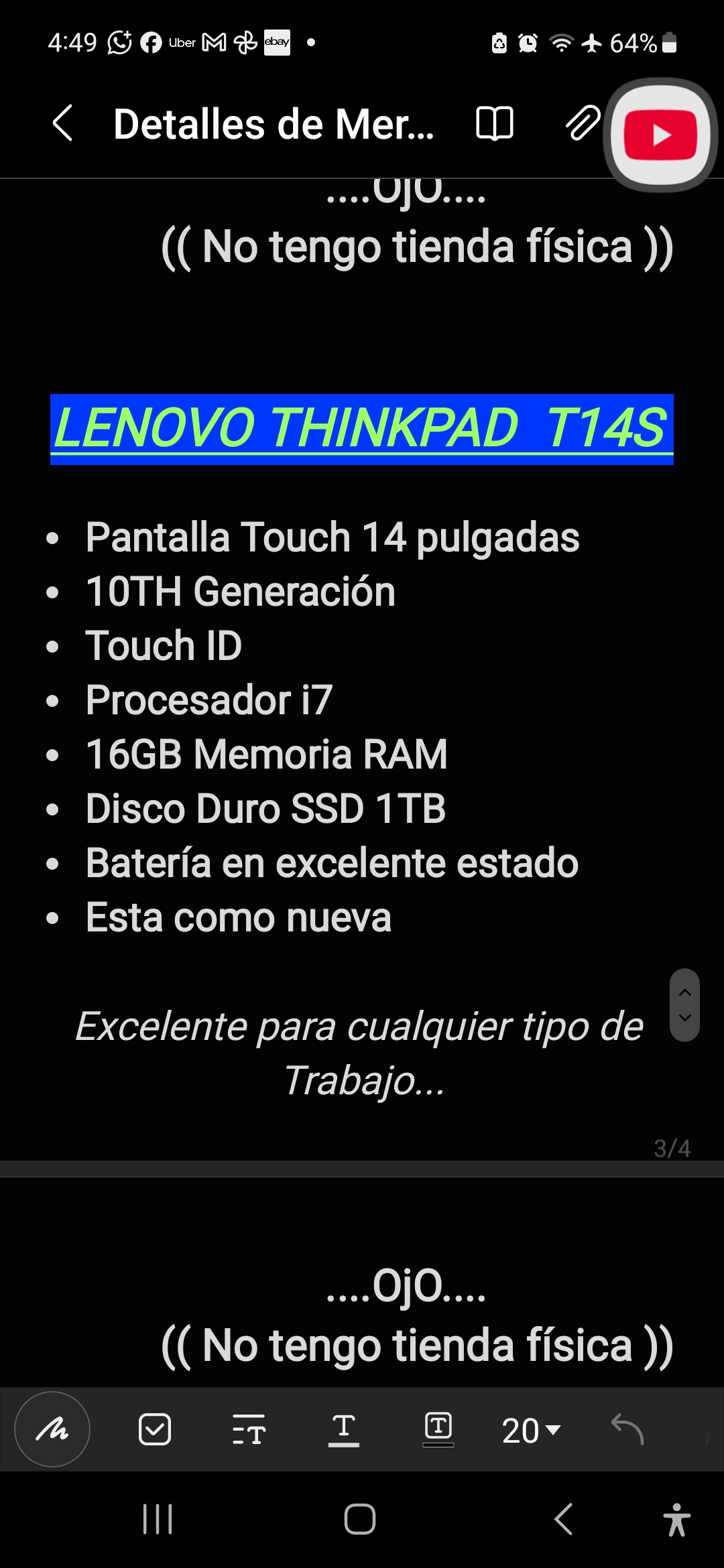 computadoras y laptops - LENOVO THINKPAD  T14S 10TH >i7
>1TB  3