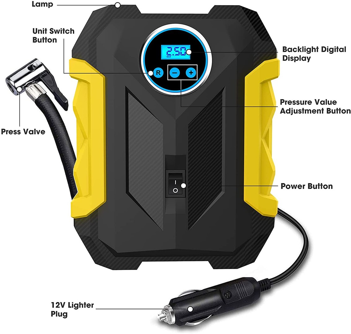 herramientas, jardines y exterior - Compresor De Aire Digital Para Auto Bomba Infladora Portátil  2
