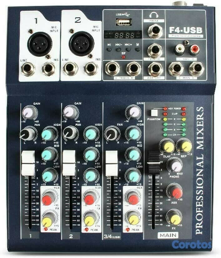 otros electronicos - Mezclador de audio de 4 canales F4-USB mixer amplificador para sonido 1