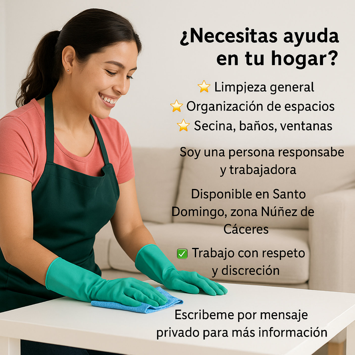 candidatos - 
"Ofrezco servicios de limpieza y cuidado de niños por medio tiempo. Respo