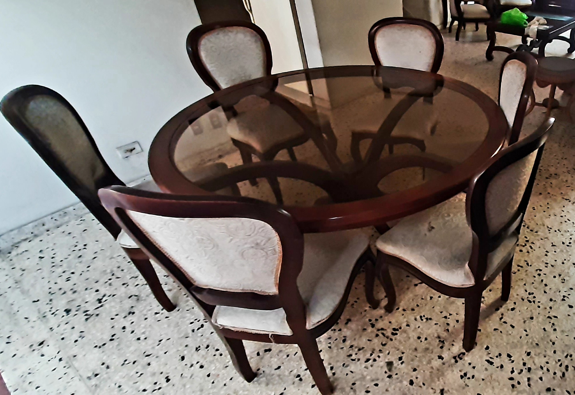 muebles y colchones - Juego de Comedor 6 Sillas Caoba y Cristal 