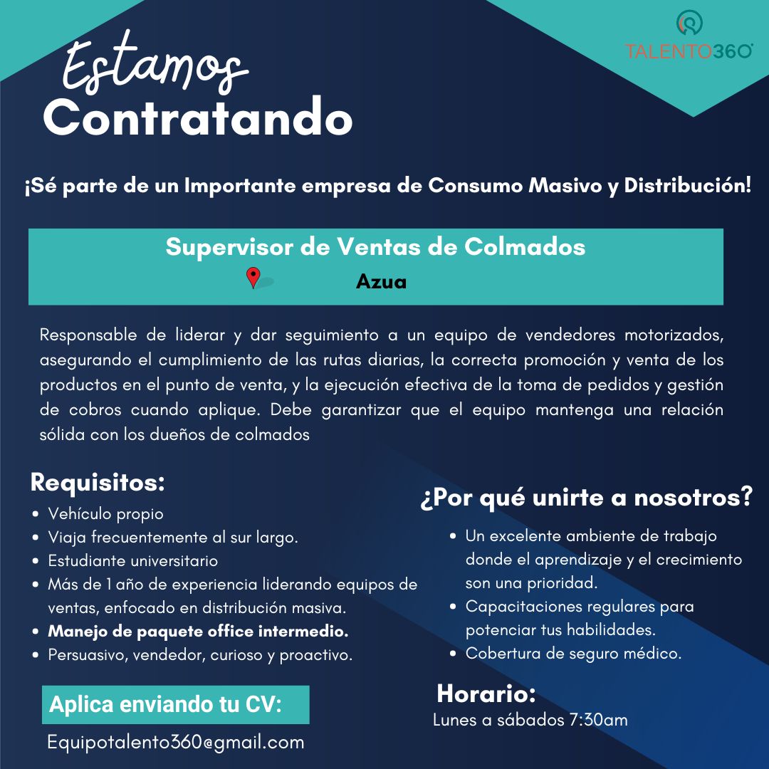 empleos disponibles - Supervisor de Ventas de Colmado