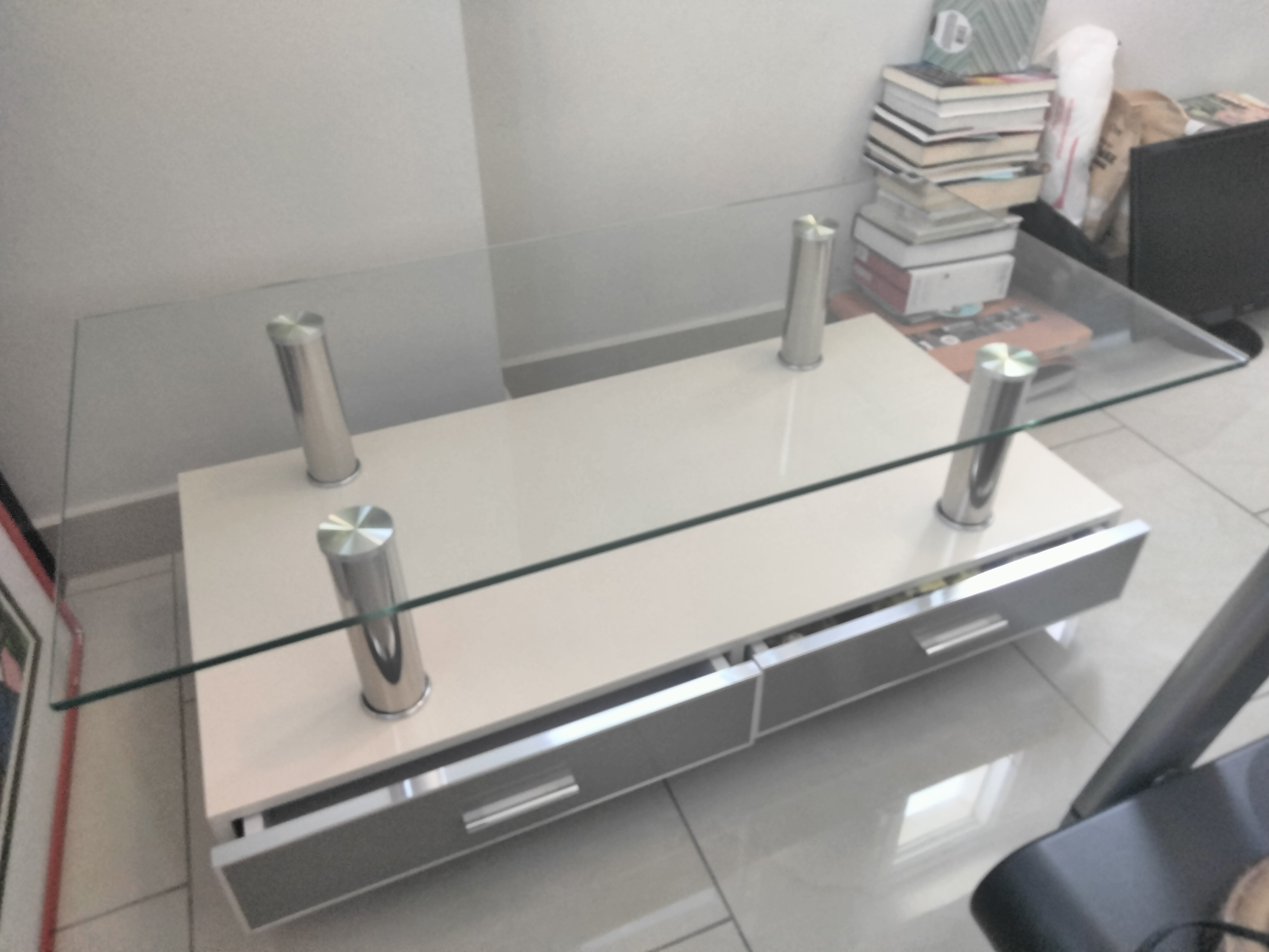 arte y antigüedades - Mesa de centro en acero y cristal 0
