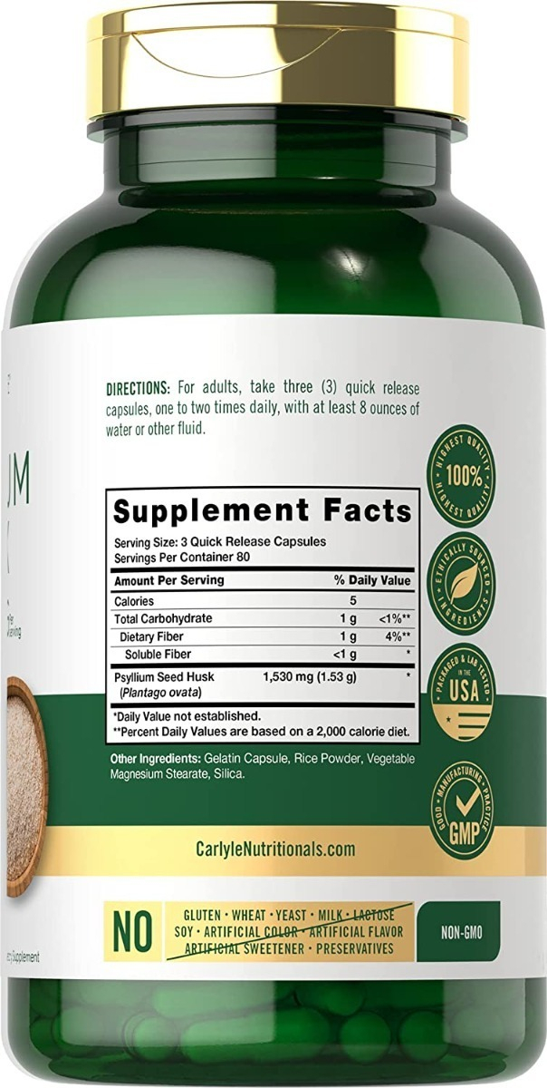 Salud y Equipamiento Médico - Psyllium 240 capsulas 1530mg Carlyle 1