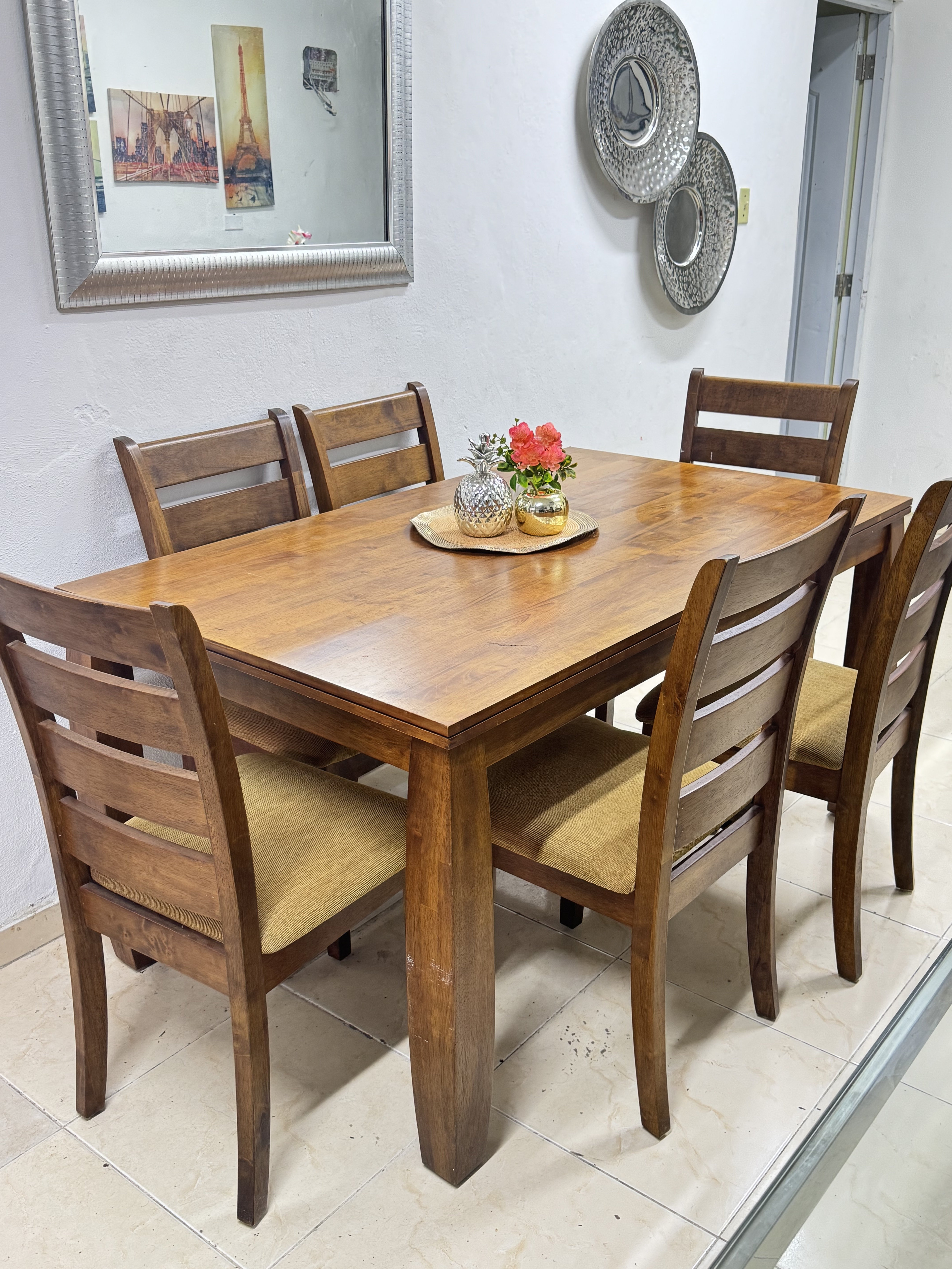 muebles y colchones - comedor de 6 sillas madera teca  0