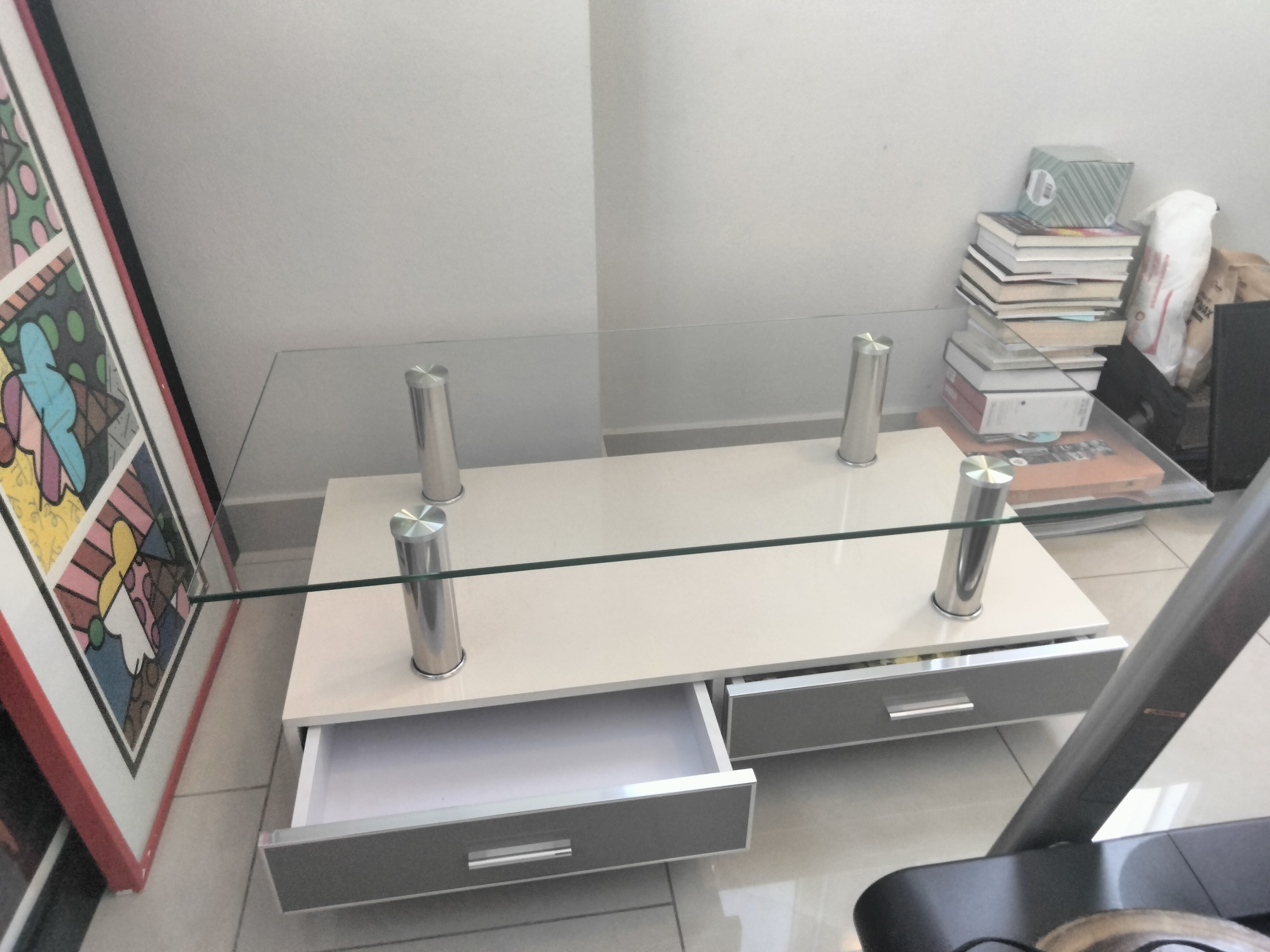 arte y antigüedades - Mesa de centro en acero y cristal 2