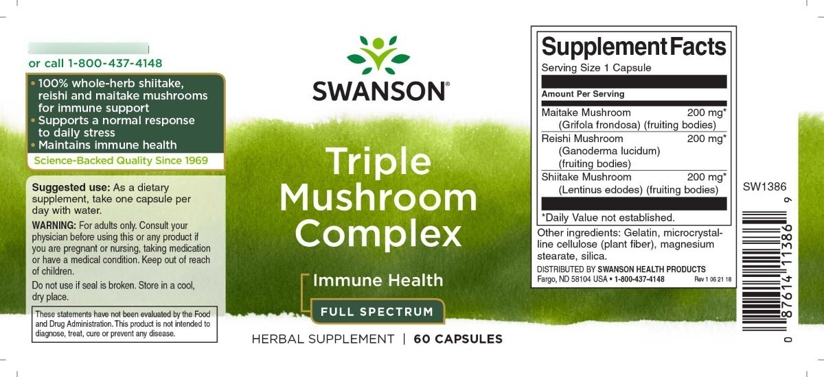 Salud y Equipamiento Médico - Triple Mushroom Complex- 60 Caps- Full Spectrum De Swanson 2