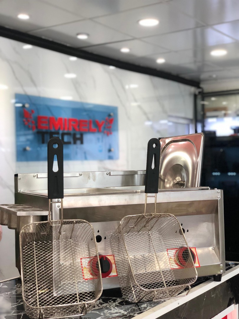 equipos profesionales - Freidora de gas de doble envase de 10 litros con escurridora para papa pollo 6